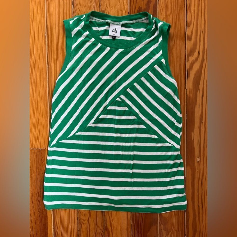 Cabi Green and White Striped Sleeveless Top